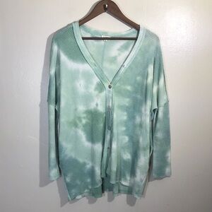 Like New La Miel Green Tie-Dye Cardigan